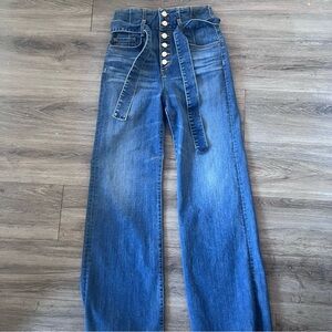 Veronica Beard Rosanna High Rise Blue Jeans with Tie Detail, in Overhaul wash